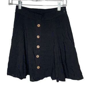 ModCloth Black Button Front Pleated Skirt. Size XSmall.